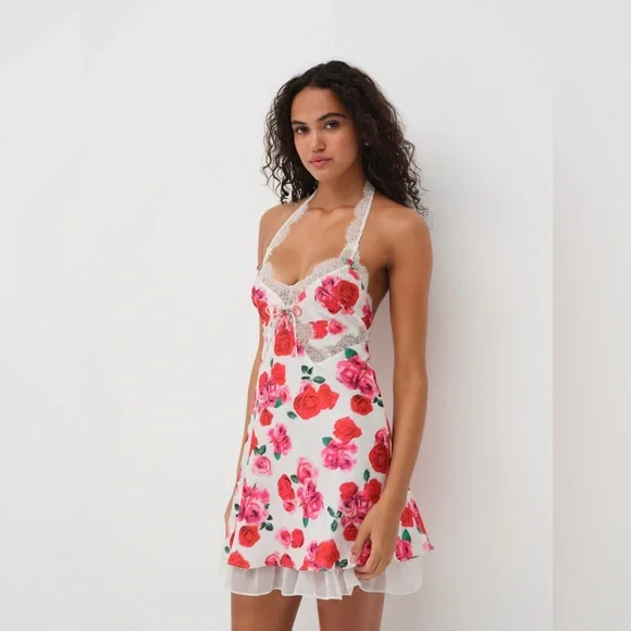 FOR LOVE & LEMONS *NWT* Floral Carol Slip Mini Dress Size XS in Red, White, Pink - Picture 4 of 9